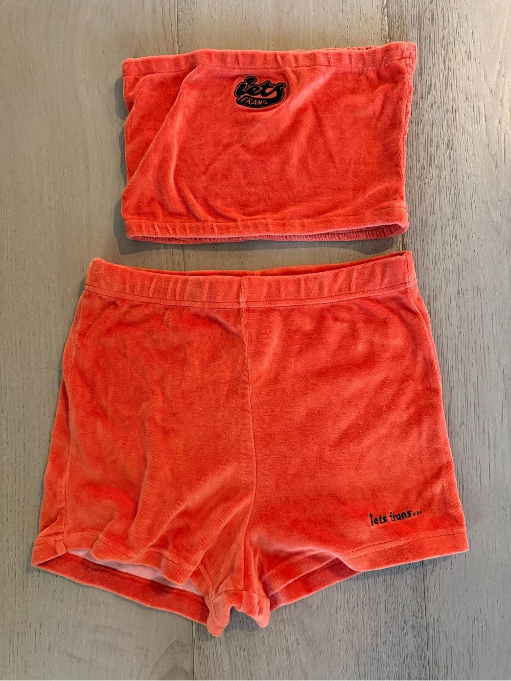 Urban Outfitters Coral Velour Bike Shorts and Tube Top